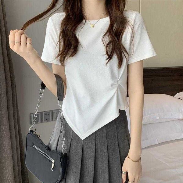 women's t-shirt easycore irregular pleated-waist summer clothes girl japan simple trend solid color cotton, White
women's t-shirt easycore irregular pleated-waist summer clothes girl japan simple trend solid color cotton, White