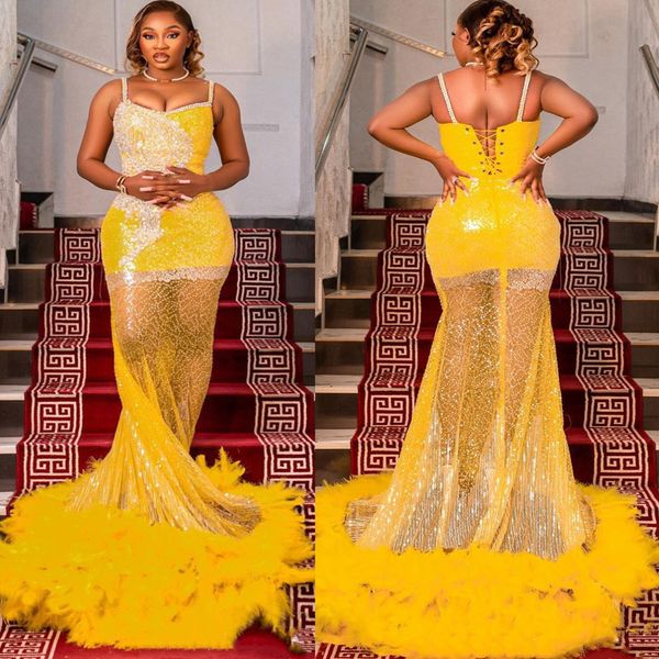 2022 arabic aso ebi yellow mermaid prom dresses beaded crystals lace evening formal party second reception birthday engagement gowns dress z, Black
2022 arabic aso ebi yellow mermaid prom dresses beaded crystals lace evening formal party second reception birthday engagement gowns dress z, Black