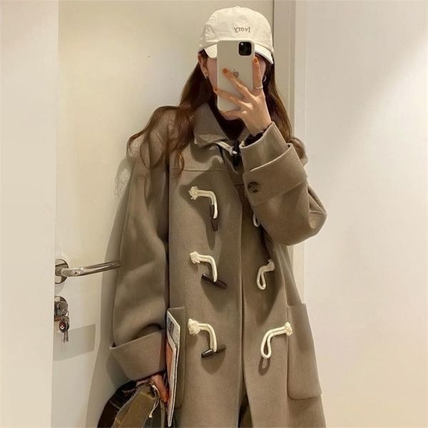 womens wool blends autumn and winter korean wool cape coat womens classic retro horn button loose slim medium length 221113, Black
womens wool blends autumn and winter korean wool cape coat womens classic retro horn button loose slim medium length 221113, Black