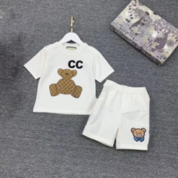 

luxury designer clothing sets kids t shirt little bear camel monogrammed shortst british brand summer childrens treasures girls cotton two p, White