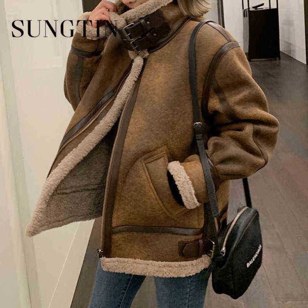 sungtin thicker faux leather jacket women lamb wool fashion motorcycles loose jacket winter warm street casual jacket j220727, Black
sungtin thicker faux leather jacket women lamb wool fashion motorcycles loose jacket winter warm street casual jacket j220727, Black