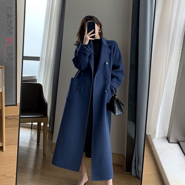 women's wool blends lanmrem autumn winter women woolen coat warm long length double breasted navy blue coats female elegant outerwear 2, Black
women's wool blends lanmrem autumn winter women woolen coat warm long length double breasted navy blue coats female elegant outerwear 2, Black