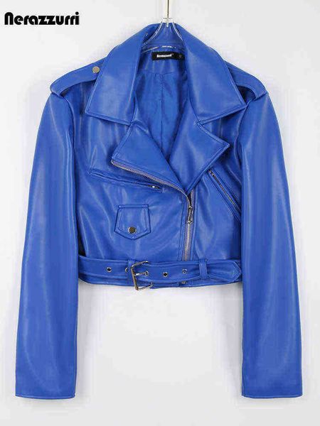 nerazzurri spring autumn blue cool short soft faux leather biker jacket women long sleeve belt clothing fashion j220727, Black
nerazzurri spring autumn blue cool short soft faux leather biker jacket women long sleeve belt clothing fashion j220727, Black