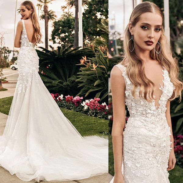 deep v neck wedding dress backless appliques mermaid bridal gown custom made, White
deep v neck wedding dress backless appliques mermaid bridal gown custom made, White