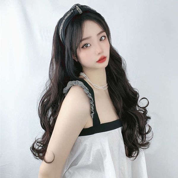 women's hair wigs lace synthetic hoop women's half head cover long curly hair imitation wig piece, Black
women's hair wigs lace synthetic hoop women's half head cover long curly hair imitation wig piece, Black