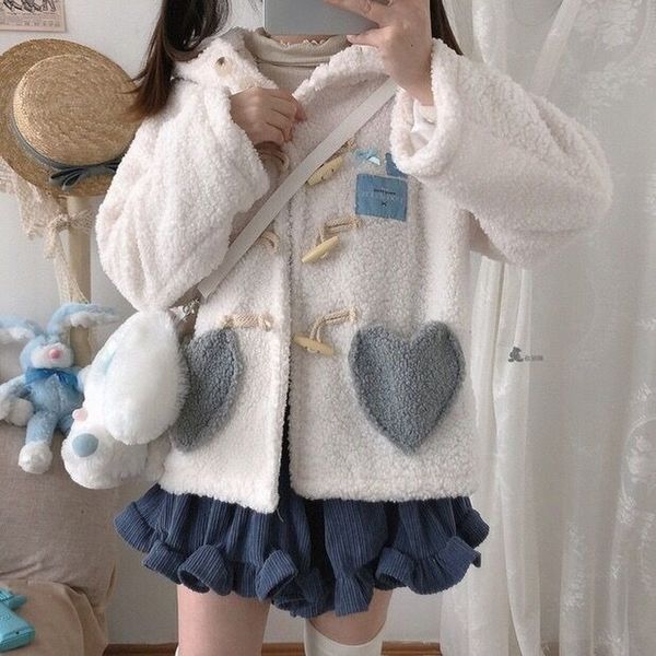 women's wool blends winter kawaii lolita coat women warm loose korean fashion jacket female pockets casual sweet cute cardigan oversize, Black
women's wool blends winter kawaii lolita coat women warm loose korean fashion jacket female pockets casual sweet cute cardigan oversize, Black
