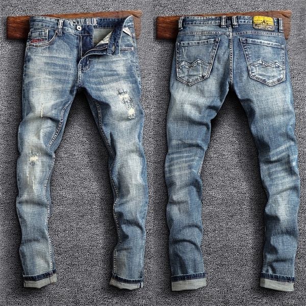 mens jeans fashion streetwear retro blue elastic slim fit ripped embroidery designer vintage casual cotton denim pants 221113
mens jeans fashion streetwear retro blue elastic slim fit ripped embroidery designer vintage casual cotton denim pants 221113