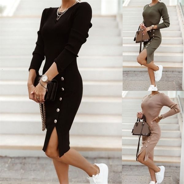 party dresses bodycon slit knitted women autumn long sleeve high waist button midi elegant o neck elastic 221113, White;black
party dresses bodycon slit knitted women autumn long sleeve high waist button midi elegant o neck elastic 221113, White;black