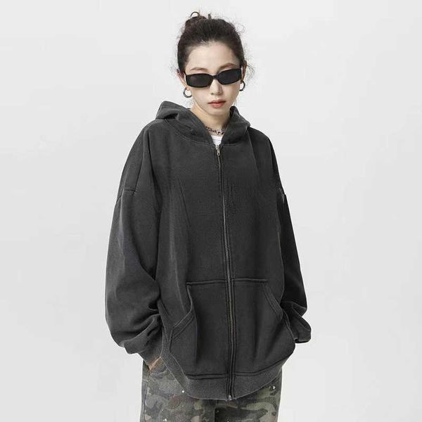 women's hoodies sweatshirts american loose high street fashion printed cardigan washing water loose, Black
women's hoodies sweatshirts american loose high street fashion printed cardigan washing water loose, Black