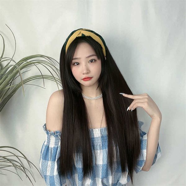women's hair wigs lace synthetic shake shop quick wig female lazy man band black long straight hair half natural head cover
women's hair wigs lace synthetic shake shop quick wig female lazy man band black long straight hair half natural head cover
