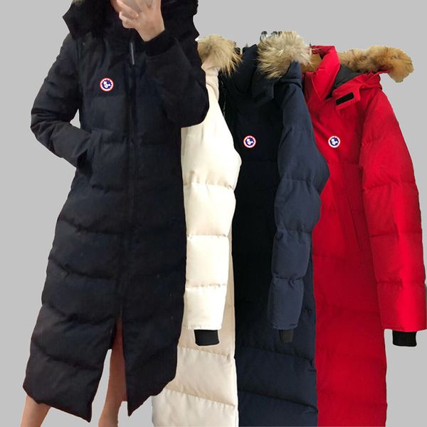 

long puffer jacket designer epaulet parkas down womens white doudoune winter thick warm fur hooded overcoat large size long zipper coat wind, Black