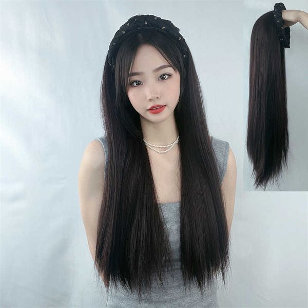women's hair wigs lace synthetic live broadcast wigs with good's medium long straight half head hair hoop high temperature silk wi, Black
women's hair wigs lace synthetic live broadcast wigs with good's medium long straight half head hair hoop high temperature silk wi, Black