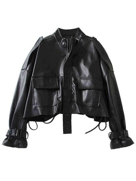 fitaylor spring autumn women faux soft leather jacket drawstring loose pu leather short jacket fashion black outfit female chic j220727
fitaylor spring autumn women faux soft leather jacket drawstring loose pu leather short jacket fashion black outfit female chic j220727