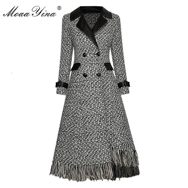 women's wool blends moaayina fashion woolen cloth plaid windbreaker overcoat autumn women double breasted asymmetric tassel long sleeve, Black
women's wool blends moaayina fashion woolen cloth plaid windbreaker overcoat autumn women double breasted asymmetric tassel long sleeve, Black