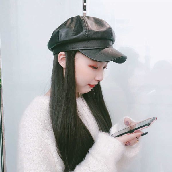women's hair wigs lace synthetic pu octagonal hat wig one female japan south korea fashion autumn and winter net red long straight simu, Black
women's hair wigs lace synthetic pu octagonal hat wig one female japan south korea fashion autumn and winter net red long straight simu, Black