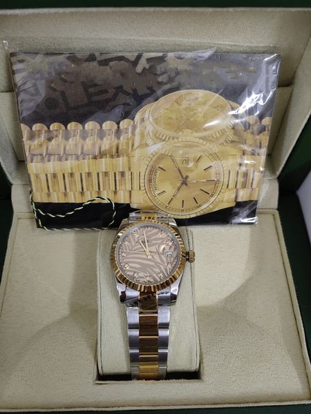 with original box men's mechanical watch week calendar 41mm bezel diamond dial fully automatic movement leisure sports series 202368, Slivery;brown
with original box men's mechanical watch week calendar 41mm bezel diamond dial fully automatic movement leisure sports series 202368, Slivery;brown