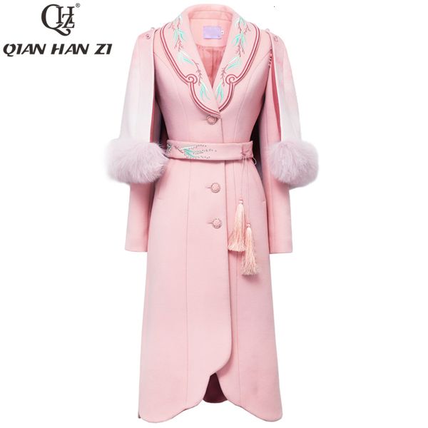 women's wool blends qian han zi runway fashion detachable cloak coat women embroidered belt slim elegant pink long coats warm overcoat, Black
women's wool blends qian han zi runway fashion detachable cloak coat women embroidered belt slim elegant pink long coats warm overcoat, Black