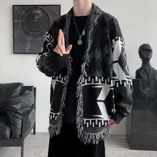 men's sweaters japanese knit cardigan men retro casual loose long sleeved v neck sweater coat autumn teen fashion cardigan jacket men&#, White;black
men's sweaters japanese knit cardigan men retro casual loose long sleeved v neck sweater coat autumn teen fashion cardigan jacket men&#, White;black