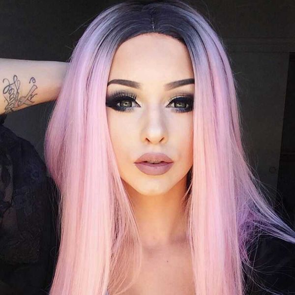 women's hair wigs lace synthetic women's long straight hair black gradient light pink wig head cover
women's hair wigs lace synthetic women's long straight hair black gradient light pink wig head cover