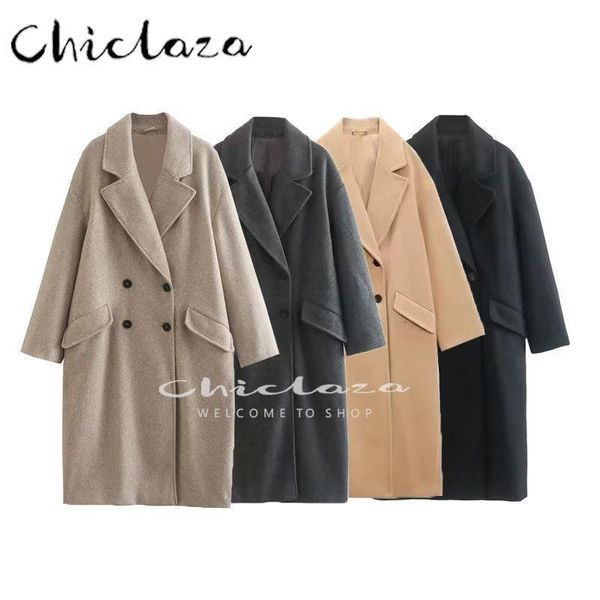 women's wool blends chiclaza autumn winter women fashion casual double breasted loose woolen coat female solid pocket outerwear 221114, Black
women's wool blends chiclaza autumn winter women fashion casual double breasted loose woolen coat female solid pocket outerwear 221114, Black