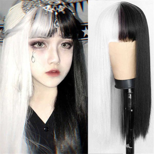 women's hair wigs lace synthetic cos animation black white yin and yang air bangs long straight hair female chemical fiber wig
women's hair wigs lace synthetic cos animation black white yin and yang air bangs long straight hair female chemical fiber wig