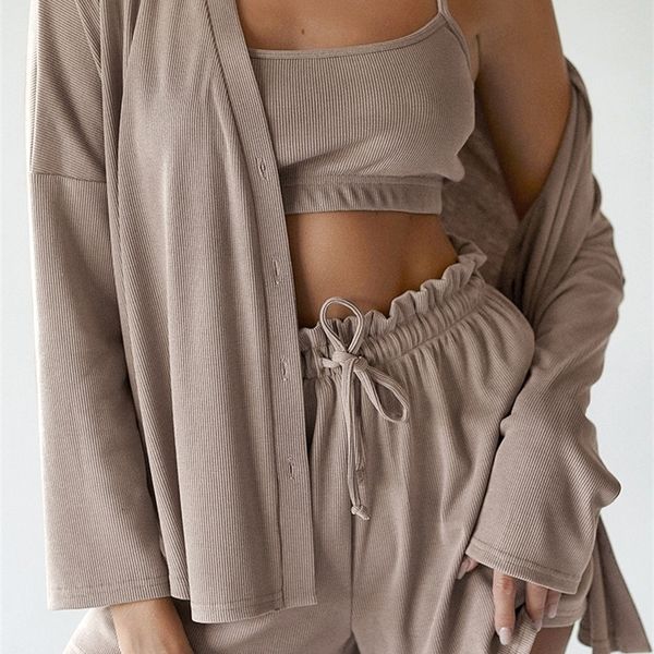 women's sleepwear pyjamas hiloc ice silk ribbed pajamas set woman 3 pieces brown single breasted home suit spaghetti strap crop with sh, Black;red
women's sleepwear pyjamas hiloc ice silk ribbed pajamas set woman 3 pieces brown single breasted home suit spaghetti strap crop with sh, Black;red