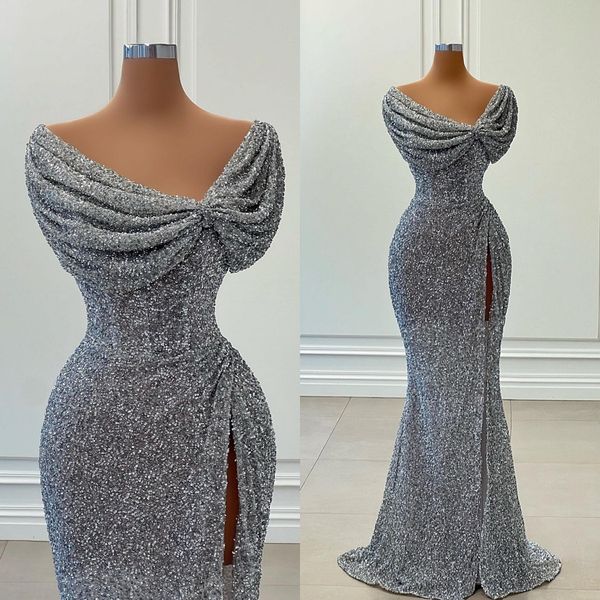 designer sequined mermaid prom dresses high side split silver grey party dress evening gowns women formal vestido de noche, Black
designer sequined mermaid prom dresses high side split silver grey party dress evening gowns women formal vestido de noche, Black