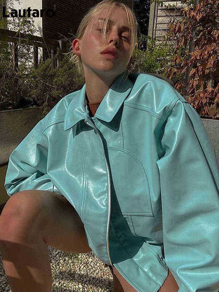 lautaro european and american vintage motorcycle mint green pu leather jacket women zipper long sleeves casual loose fashion 2022 j220727, Black
lautaro european and american vintage motorcycle mint green pu leather jacket women zipper long sleeves casual loose fashion 2022 j220727, Black