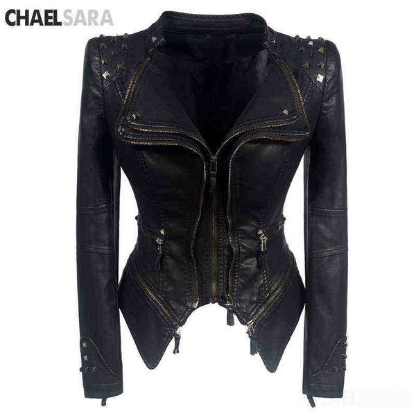 2021 new fashion women motorcycle faux pu leather jacket lady long sleeves slim biker jacket j220727, Black
2021 new fashion women motorcycle faux pu leather jacket lady long sleeves slim biker jacket j220727, Black