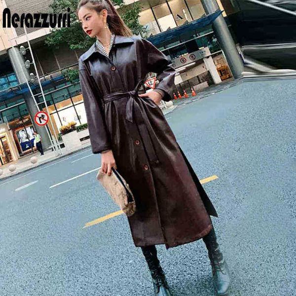 nerazzurri autumn long leather trench coat for women long sleeve belt buttons faux leather raincoat women korean fashion 2020 j220727, Black
nerazzurri autumn long leather trench coat for women long sleeve belt buttons faux leather raincoat women korean fashion 2020 j220727, Black