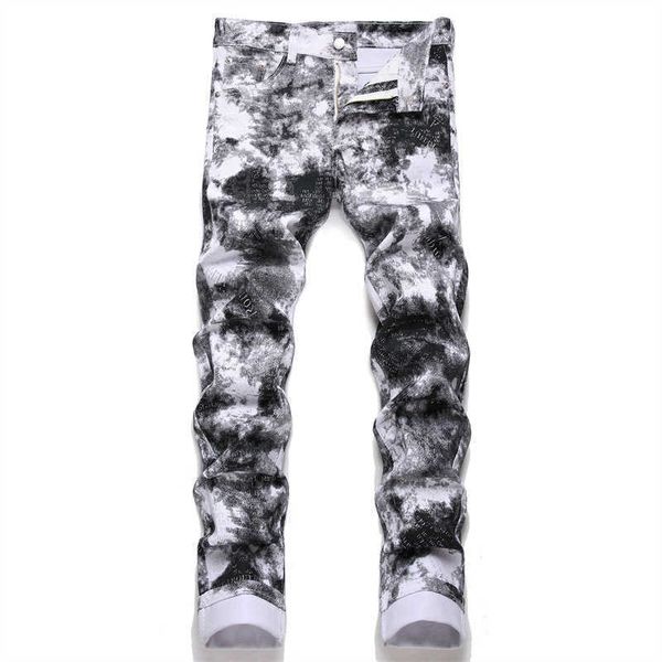 men's jeans men letters embossed jeans fashion digital print stretch denim pants tie and dye white gray slim tapered trousers t221102, Blue
men's jeans men letters embossed jeans fashion digital print stretch denim pants tie and dye white gray slim tapered trousers t221102, Blue