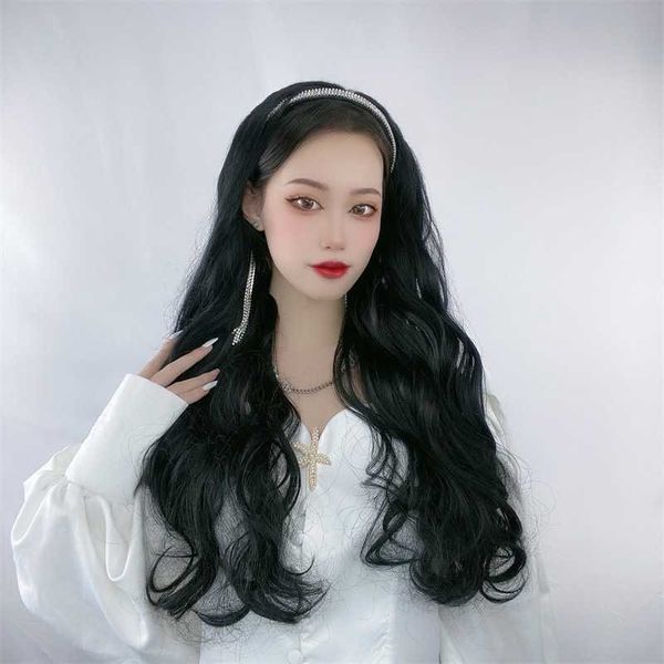 women's hair wigs lace synthetic shake tape wig female long uv type half tassel hoop big wave simulated hair silk head cover, Black
women's hair wigs lace synthetic shake tape wig female long uv type half tassel hoop big wave simulated hair silk head cover, Black