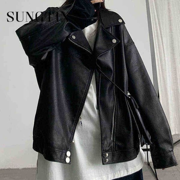 sungtin 2022 fashion casual women leather jacket classic black women moto biker zipper jacket pu leather oversized clothing j220727 
sungtin 2022 fashion casual women leather jacket classic black women moto biker zipper jacket pu leather oversized clothing j220727