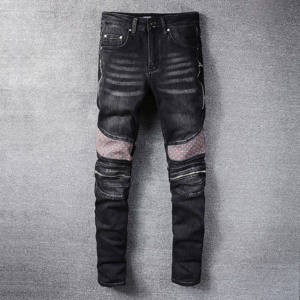 fashion brand mens jeans amr black trousers pencil pants streetwear striped patch hole jean for men stretch slim feet, Blue
fashion brand mens jeans amr black trousers pencil pants streetwear striped patch hole jean for men stretch slim feet, Blue