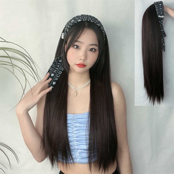 women's hair wigs lace synthetic shattering fast hand band wig women's seaml half cap spring and summer product side strap long st, Black
women's hair wigs lace synthetic shattering fast hand band wig women's seaml half cap spring and summer product side strap long st, Black