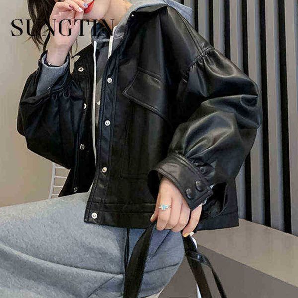 sungtin classic black casual pu leather jacket women drawstring vintage loose faux leather jackets bf style oversized clothing j220727
sungtin classic black casual pu leather jacket women drawstring vintage loose faux leather jackets bf style oversized clothing j220727
