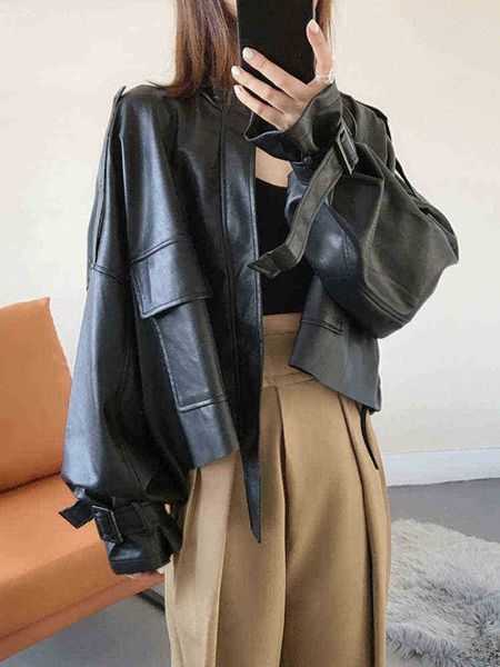 ftlzz new spring autumn motorcycle pu jacket women fashion stand collar zipper faux leather jacket lady loose long sleeve jacket j220727, Black
ftlzz new spring autumn motorcycle pu jacket women fashion stand collar zipper faux leather jacket lady loose long sleeve jacket j220727, Black