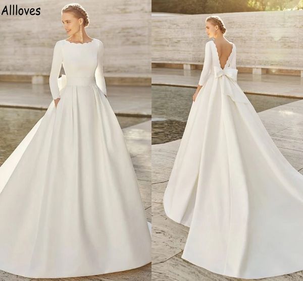 boho ivory satin a line wedding dresses jewel neck 3/4 long sleeves sweep train bridal gowns big bow open back fashion simple robes de marie, White
boho ivory satin a line wedding dresses jewel neck 3/4 long sleeves sweep train bridal gowns big bow open back fashion simple robes de marie, White
