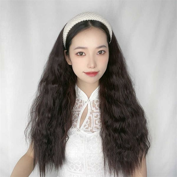 women's hair wigs lace synthetic wig women's hoop half style corn perm medium long curly hair high temperature silk head cover, Black
women's hair wigs lace synthetic wig women's hoop half style corn perm medium long curly hair high temperature silk head cover, Black