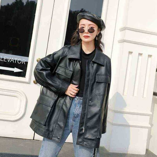 fmfssom spring autumn four large pocket chic loose design biker bf vintage women lady pu leather jacket leather moto jacket j220727, Black
fmfssom spring autumn four large pocket chic loose design biker bf vintage women lady pu leather jacket leather moto jacket j220727, Black