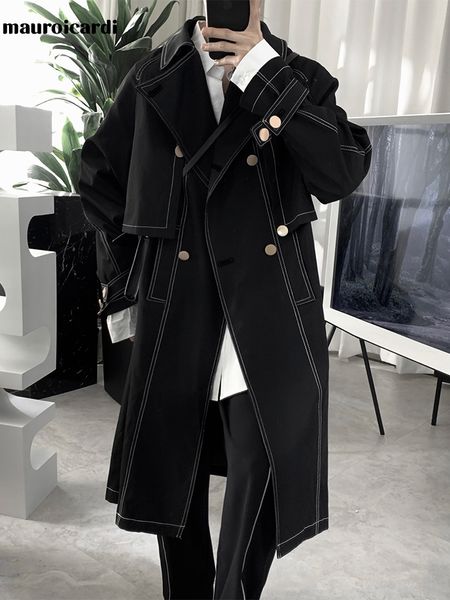 men's jackets mauroicardi spring autumn long loose cool black trench men double breasted luxury designer british style overcoats for me, Black;brown
men's jackets mauroicardi spring autumn long loose cool black trench men double breasted luxury designer british style overcoats for me, Black;brown