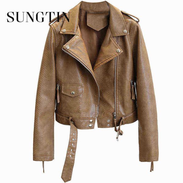 sungtin 2022 faux leather jacket women with belt spring autumn zipper lapels moto biker jackets jacket female punk streetwear j220727, Black
sungtin 2022 faux leather jacket women with belt spring autumn zipper lapels moto biker jackets jacket female punk streetwear j220727, Black