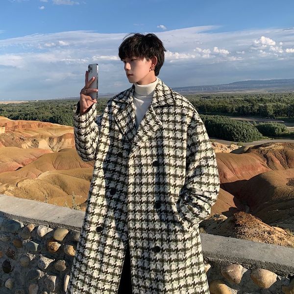 men's wool blends houndstooth plaid casual blazer for men jacket double breasted male coat fashion clothes cotton mid length coat s113, Black
men's wool blends houndstooth plaid casual blazer for men jacket double breasted male coat fashion clothes cotton mid length coat s113, Black