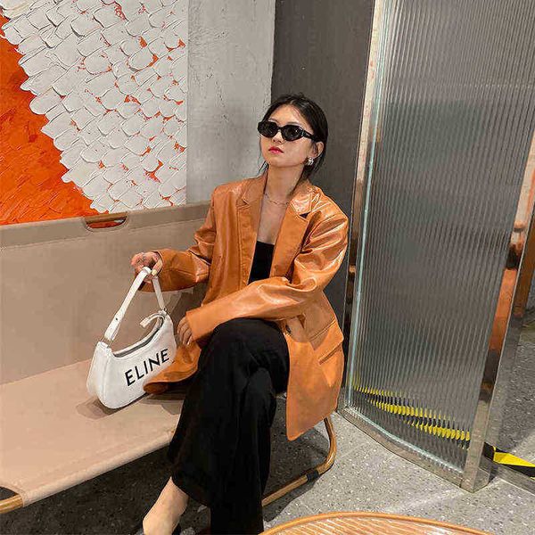 women clothing brown pu leather jacket autumn new long sleeve loose baked street jacket female spring retro outfit chaqueta mujer j220727, Black
women clothing brown pu leather jacket autumn new long sleeve loose baked street jacket female spring retro outfit chaqueta mujer j220727, Black
