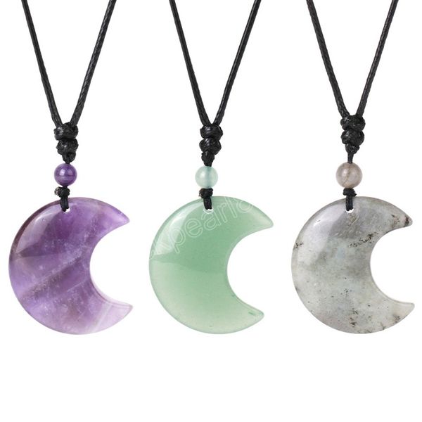 crescent moon crystal necklace natural stone pendant tiger eye amethysts pink quartz black obsidian rope wrap necklace, Silver
crescent moon crystal necklace natural stone pendant tiger eye amethysts pink quartz black obsidian rope wrap necklace, Silver