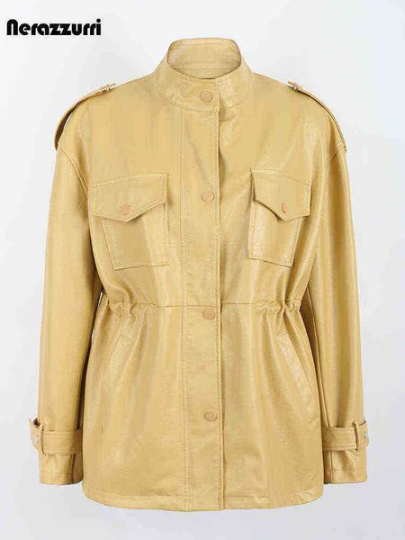 nerazzurri spring autumn yellow black waterproof windproof cool faux leather jackets for women zipper drawstring stand collar j220727
nerazzurri spring autumn yellow black waterproof windproof cool faux leather jackets for women zipper drawstring stand collar j220727