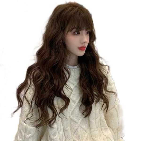 women's hair wigs lace synthetic women's long curly hair fashion net red ita head set water ripple wig women, Black
women's hair wigs lace synthetic women's long curly hair fashion net red ita head set water ripple wig women, Black