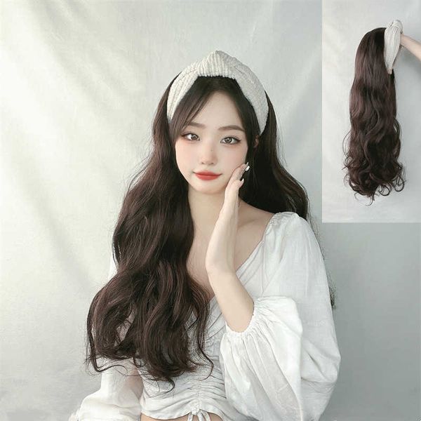 women's hair wigs lace synthetic band women's long curly half cap imitation hair silk big wave wig piece, Black
women's hair wigs lace synthetic band women's long curly half cap imitation hair silk big wave wig piece, Black