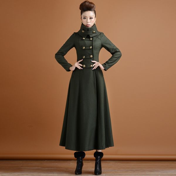 women's wool blends double breasted woolen coat female military style winter thickening women's high collar was thin long cashmere, Black
women's wool blends double breasted woolen coat female military style winter thickening women's high collar was thin long cashmere, Black