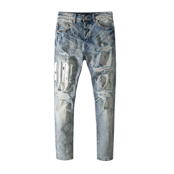 men's jeans amri ripped pants fashion hip hop blue cow with holes stickers leather letters slim skinny high street brand fit denim elas
men's jeans amri ripped pants fashion hip hop blue cow with holes stickers leather letters slim skinny high street brand fit denim elas